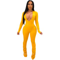 Wholesale Cheap Women Long Sleeve One Piece Stacked Pants Jumpsuit